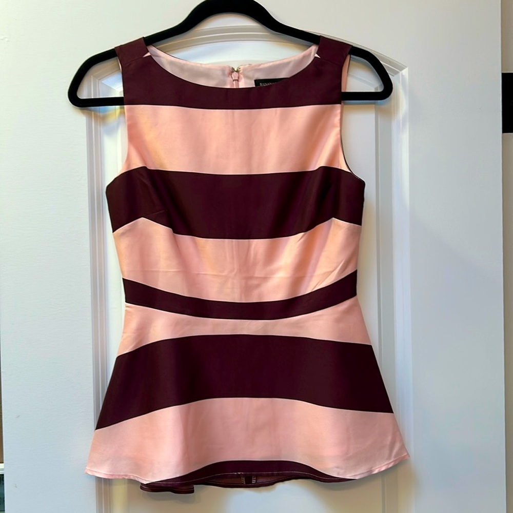 Banana Republic silky fitted pink and brown striped sleeveless blouse